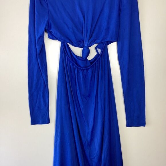 Farm Rio Blue Knotted Cut Out Maxi Dress Boho Tropical Vacation Resort Wear - Picture 5 of 17